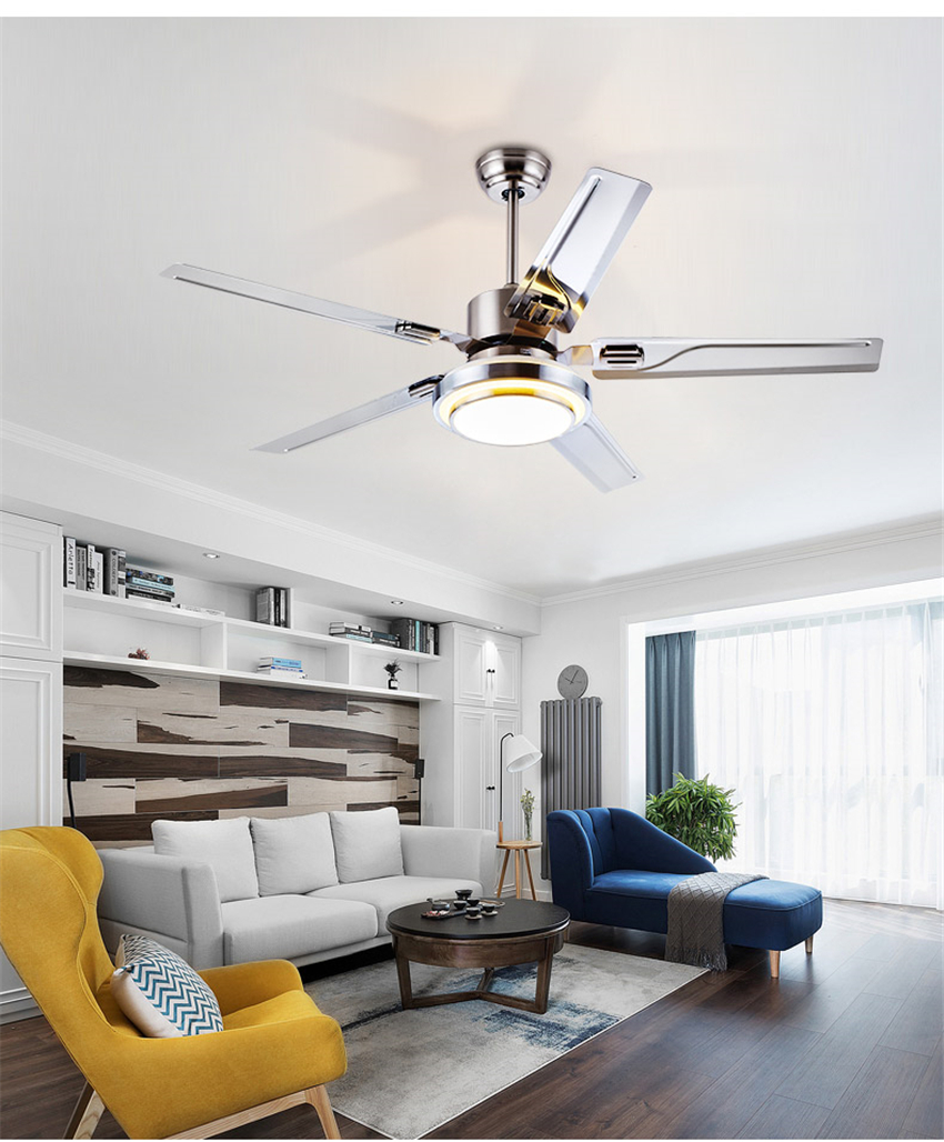 Factory wholesale high quality 52 Inch stainless steel LED Ceiling Fans Creative simplicity 4 leaves led Fan lights