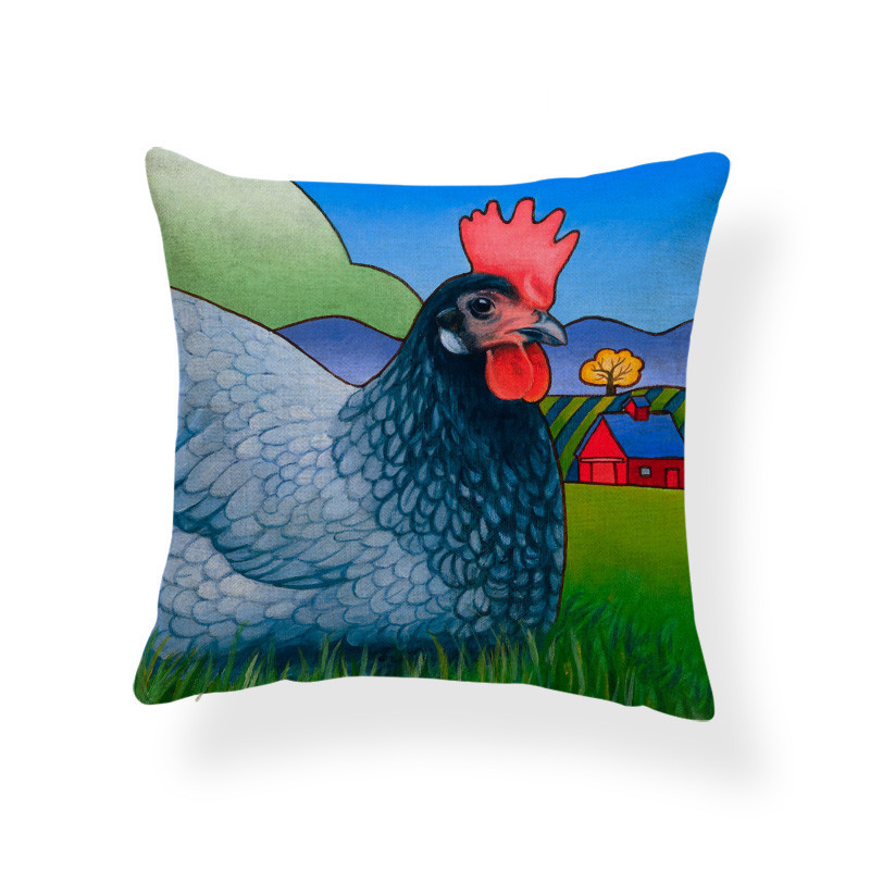 Prairie Ranch Linen Print Cushion Cover Chicken Goose Pattern Pillow Covers Pig and Sheep Sofa Backrest Decoration Pillowcase