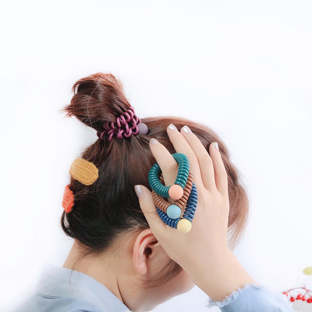 1Pcs New Fashion Grinding Ball Telephone Line Hair Cords Headwear Ornaments High Quality Color Girl Hair Accessories Gift