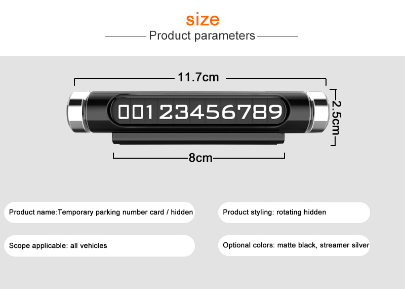 Car Luminous Parking Number Plate Hidden Phone Number 3D Mobile Card Auto Rotary Plates Car-styling Interior Parts Accessories