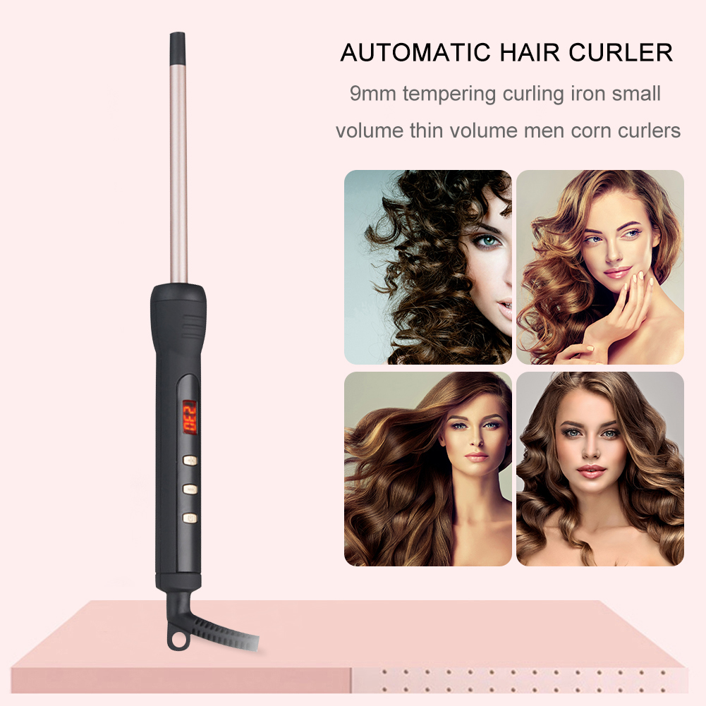 9mm Mini Portable LCD Curling Iron Ceramic Curling Wand Thin Hair Curler Hairdressing Styling Tools Unisex Small Curling Irons