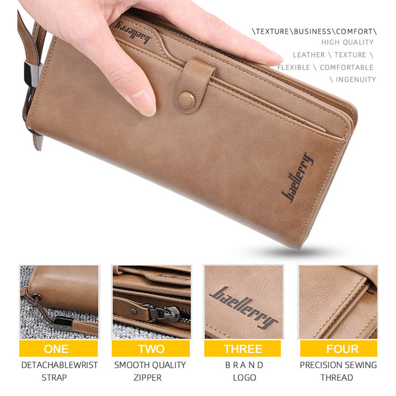 Baellerry Luxury Brand Men Wallet Long Clutch Purses Top-quality Leather Card Holder Fashion High Capacity Business Slim Wallet
