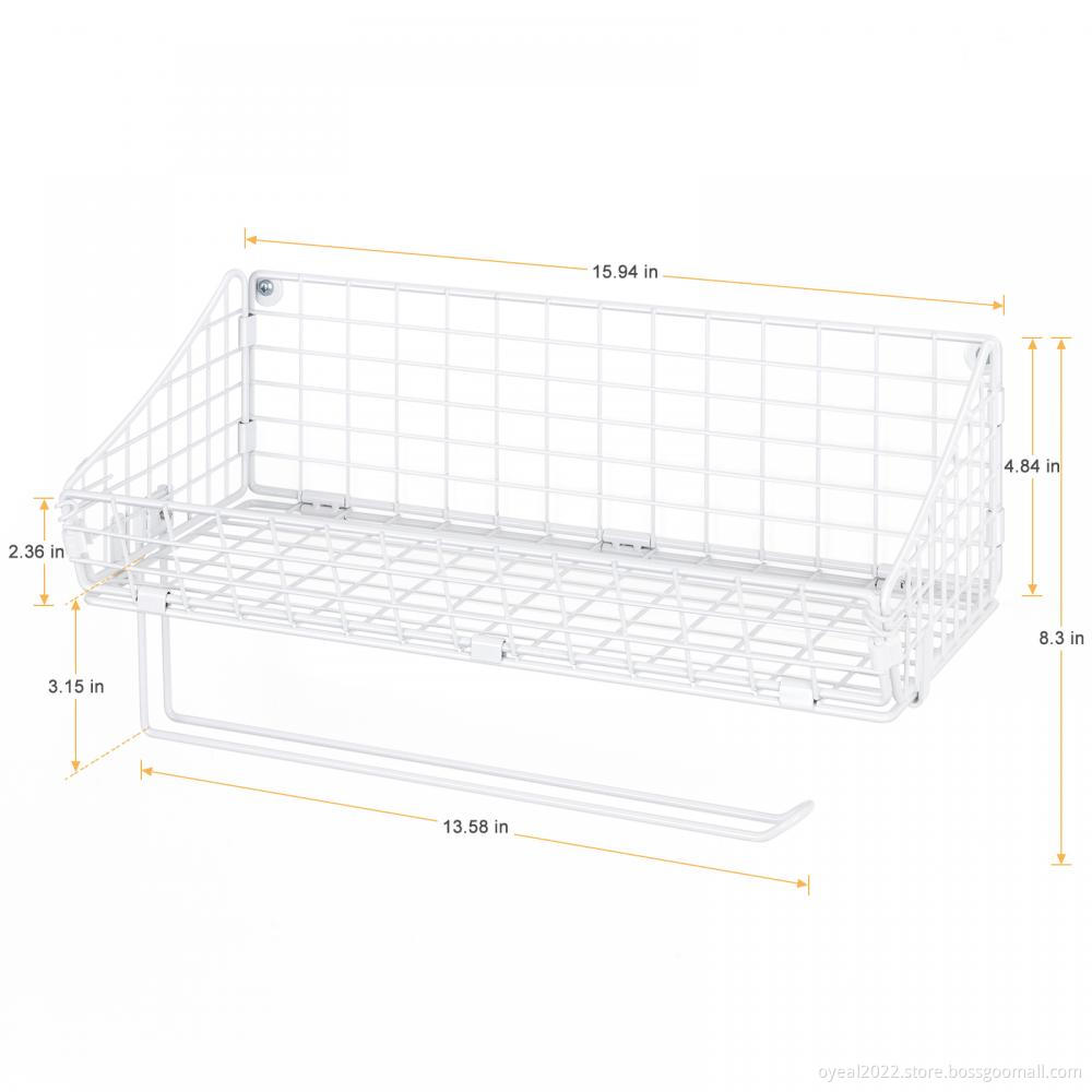 Metal White Mesh Kitchen Paper Rack for Wall