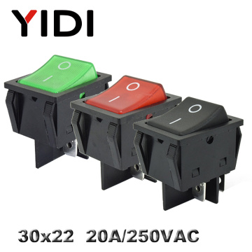 KCD4-201 30x22 30A 250VAC Heavy Duty KCD4 Rocker Switch 20A 250VAC DPST ON OFF latching 12V 220V Red Green Blue LED Illuminated