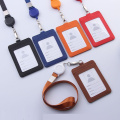 Retractable Lanyards ID Badge Card Holder Leather Bus Pass Case Cover Men Women's Bank Credit Card Holder Strap Cardholder
