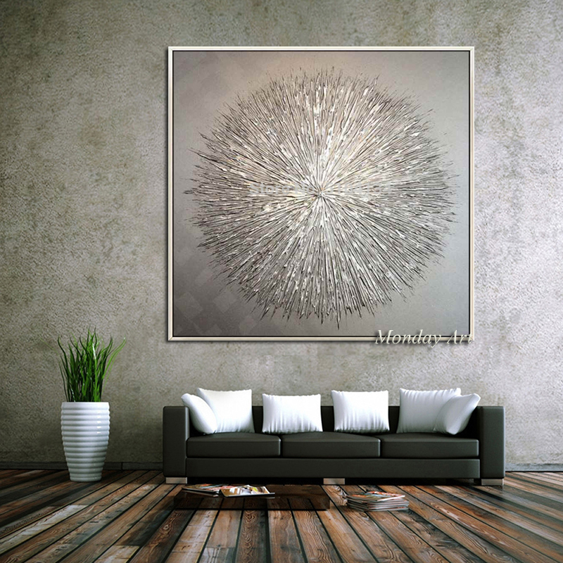 Hand Painted Abstract Texture art Silver Circles Pattern Canvas Painting Modern Posters Wall Art Pictures For Living Room Decor