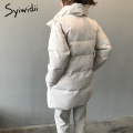 syiwidii woman parkas plus size clothing for women jacket beige black Cotton Casual Warm 2021 fashion Button Long winter coat