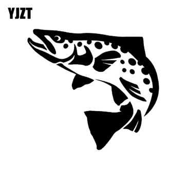 YJZT 15cm*13.8cm Funny Trout FISH Fishing Outline Vinyl Car Window Sticker Decals Black Silver Accessories C11-0118