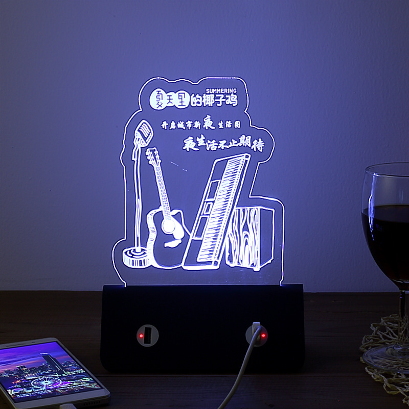 Customized LED Night Light 3D NightlightS Acrylic Billboard Milk Tea Coffee Store Restaurant Bar Glow Menu Brand Table Lamp USB