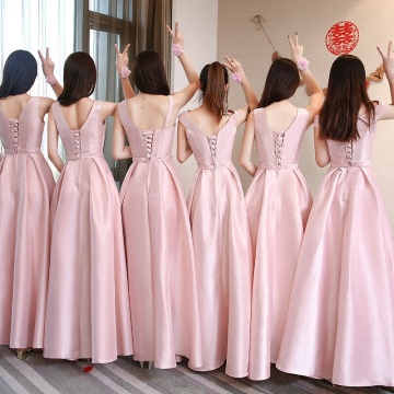 Sweet Memory Lace Up Satin Bridesmaid Dress 2019 New Long Bridesmaid Dresses Sister Annual Party Dress A2365