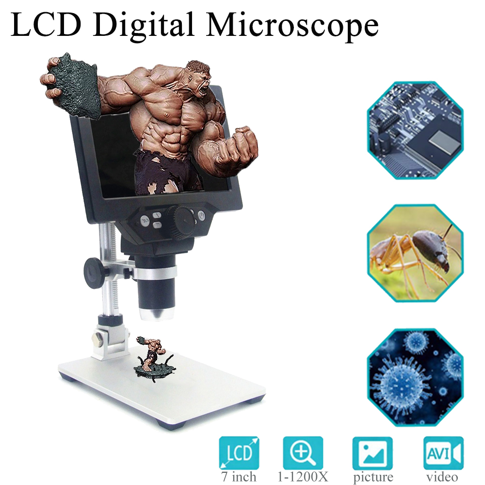 Mustool G1200 12MP 1-1200X Digital Microscope 7 Inch HD LCD Display 500X 1000X Microscopes Continuous Amplification Magnifier