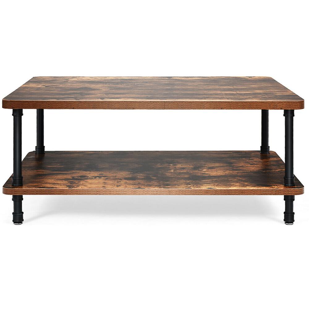 Industrial Coffee Table Rustic Accent Table Storage Shelf Living Room Furniture HW65713