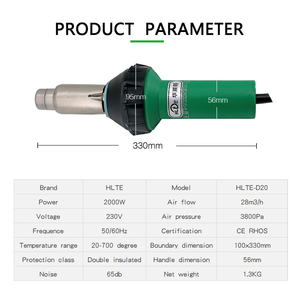 HLTE 2000W Hot Air Plastic Welder Gun Welding Machine Heat Gun Plastic Welder For PVC Vinyl Floor PP PE Water Tank Geomembrane