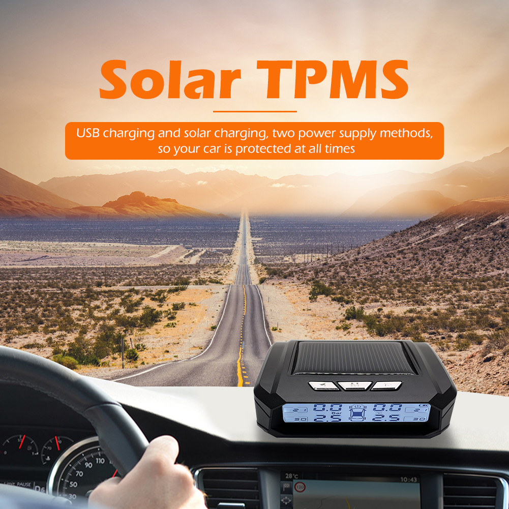 AN05 Solar Car TPMS Auto Security Tire Pressure Monitoring Tyre Temperature Alarm System with 4 Internal/External Sensors
