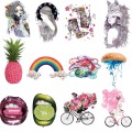 Gilrs in Flowers Sexy Lips Pineapple Iron On Heat Transfer Printing Patches Stickers For Clothes T-shirt Bags Washable Appliques