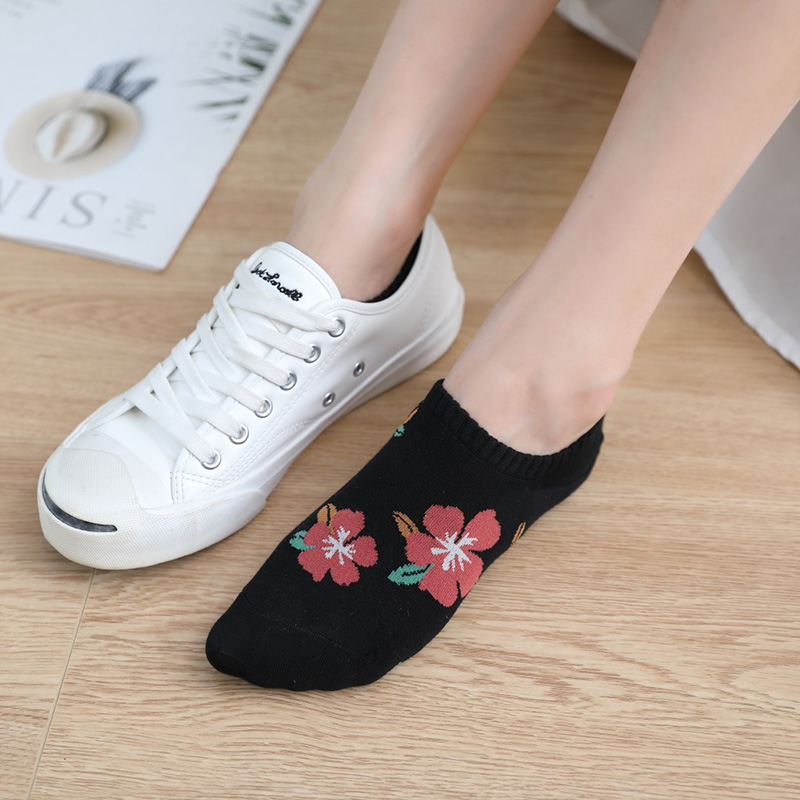 5 Pairs Flowers Socks Women Pack Ankle Woman Socks Set Harajuku Kawaii Cute Cotton skarpetkie damski Korea Floral Invisible Sox