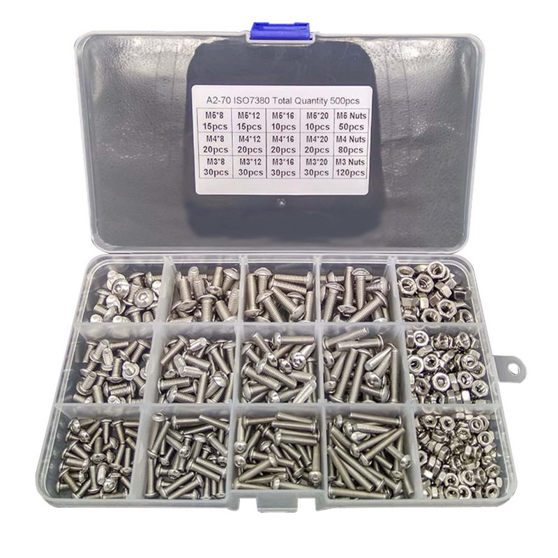 2020 M3 M4 M5 Stainless Steel 304 Hexagon Socket Head Cap Socket Screw Bicycle Hex Bolt Nut Screws Set Assortment Kit 500pcs/Lot