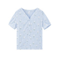 INMAN Summer Pure Cotton Literary Flower Printed V-neck Short Sleeve Blouse