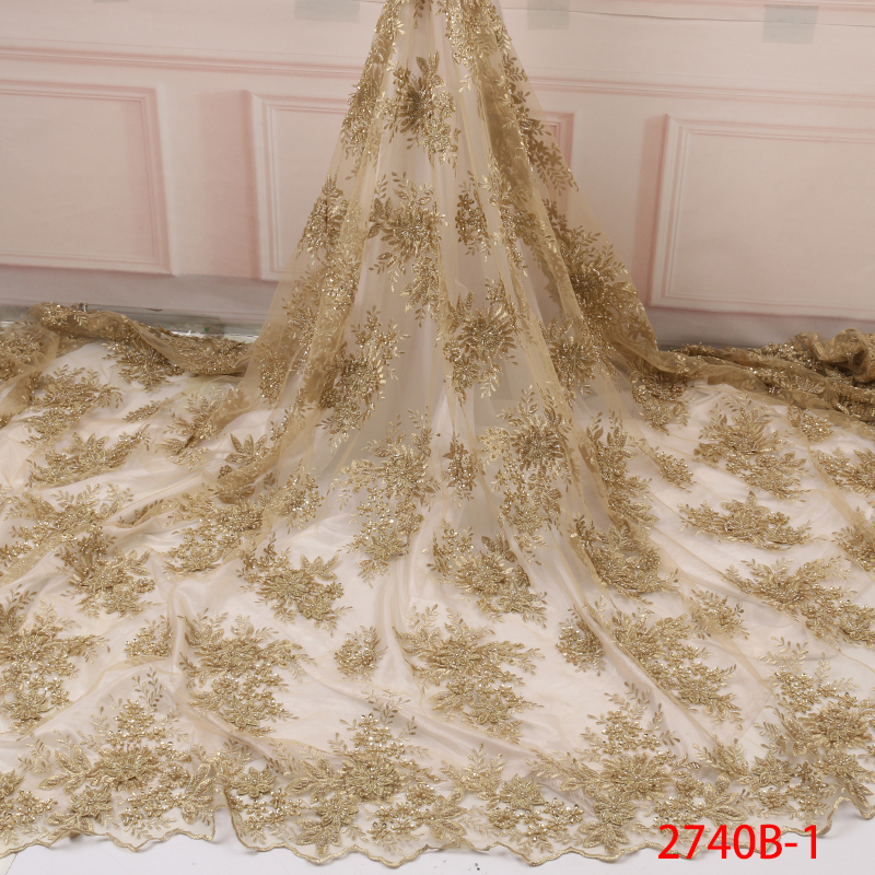 Tulle Lace Fabric High Quality Handmade Beaded Lace African Net Luxury Lace with Beads for Bridal Dress AMY2740B-1