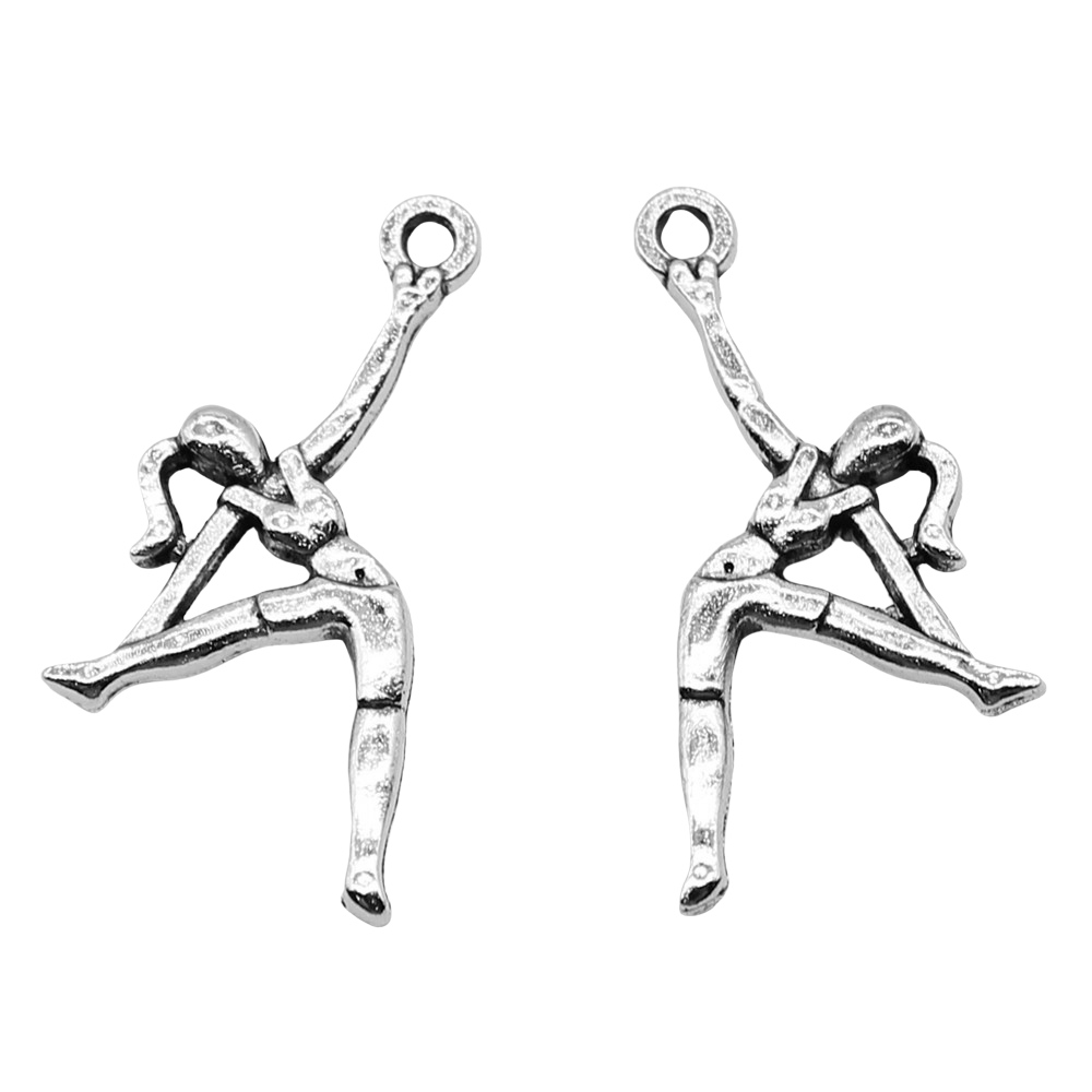 WYSIWYG 10pcs/lot Gymnast Charms For Jewelry Making 14x26mm Antique Silver Color Jewelry Accessories