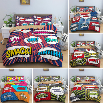 Fashion Retro Comics Bedding Set Queen King Size 2pcs Girl Boy Bed Cover Sets Kid Adult Duvet Covers With Pillowcase