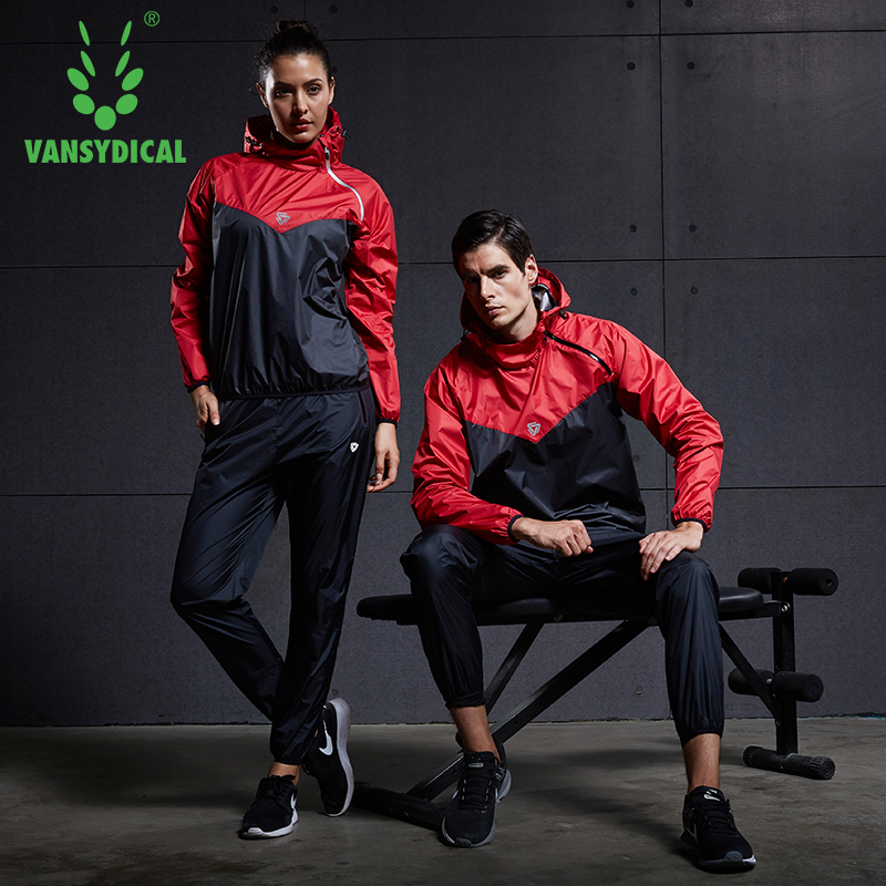 Vansydical Sports Sauna Suit Women Men Gym Clothing Running Set Fitness Workout Jogging Lose Weight Sweating Sportswear Lovers