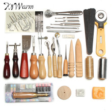 KiWarm 37 Pcs Leather Craft Tools Kit Hand Sewing Stitching Punch Carving Work Saddle Leathercraft Accessories For Personalizing