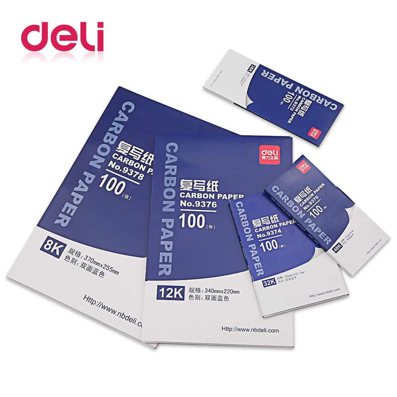 Deli 1 Pack 100 Sheets Blue Color 48K Thin Carbon Paper Include 3 Red Ones 48K 85mmx185mm Accounting Supplies 9370