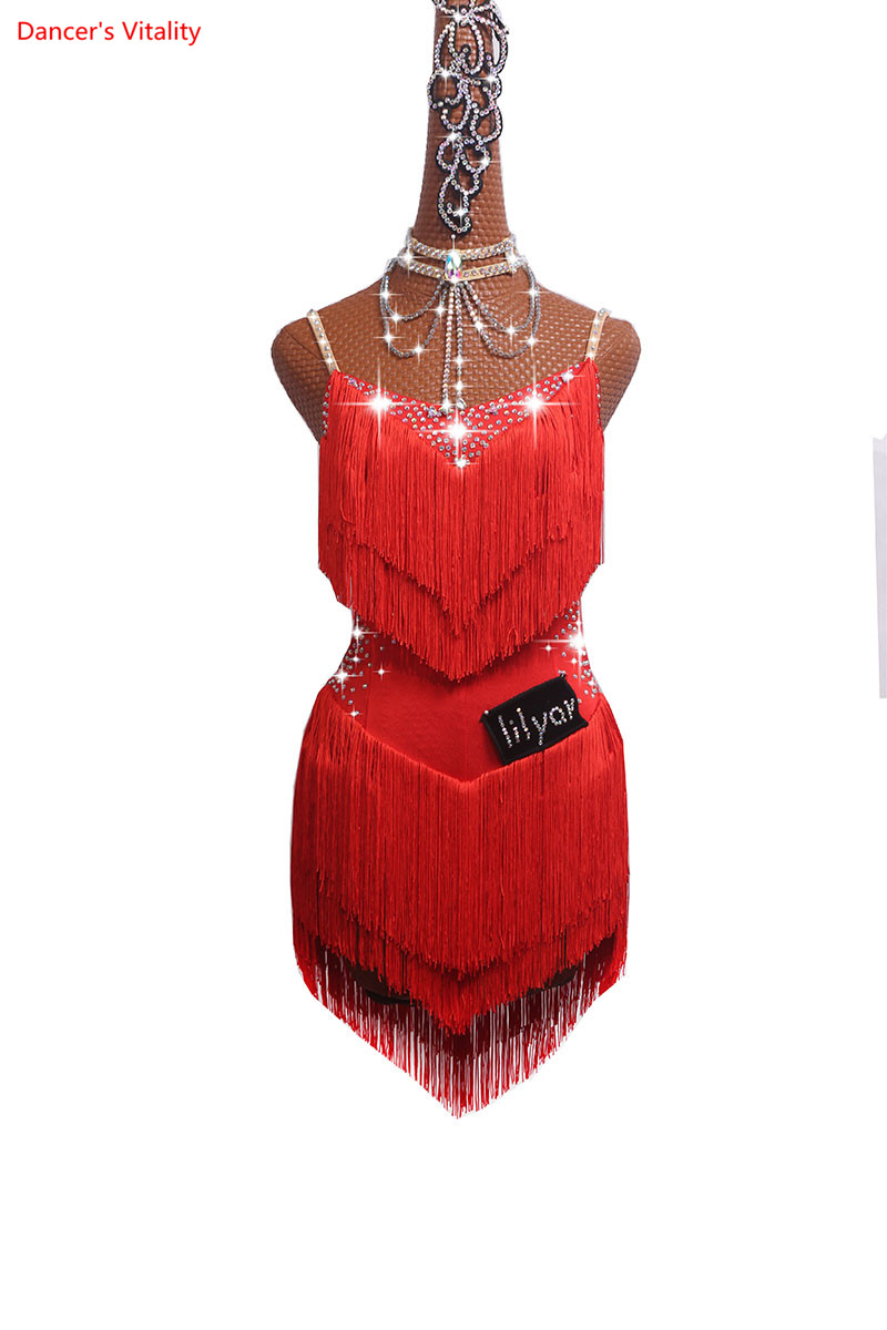 Selling Latin Dresses For Women Latin Dance Skirt Tango Salsa Gogo Dance Costume Party Dancer Singer Fringe Tassel Red Dress