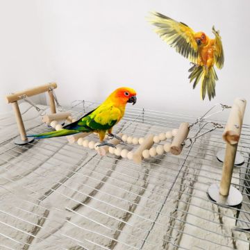 Wooden Bird Perches Stand Toys Parrot Swing Climbing Ladder Parakeet Cockatiel Lovebirds Finches Play Gyms Playground