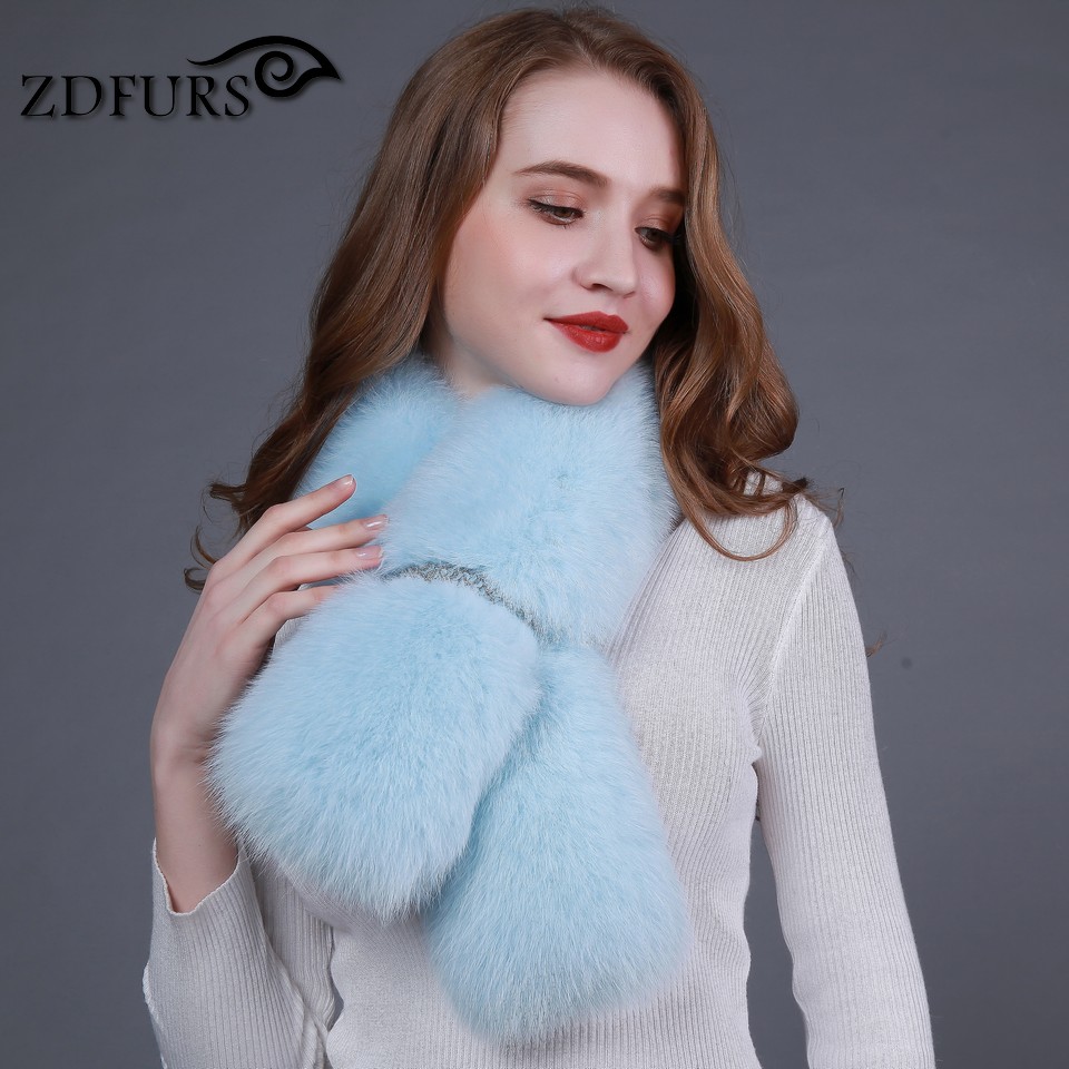 ZDFURS *new winter real fox fur shawl fashion collar long fur scarf female fox fur ring coat decoration fur collar