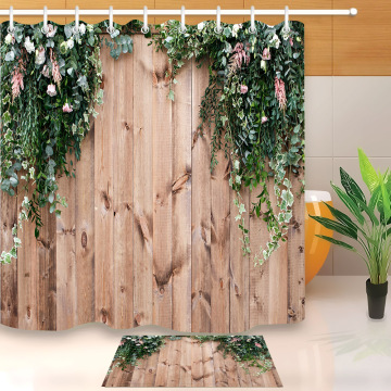 72*72'' Flower Tree Above Rustic Wood Panel Shower Curtain 100% High Quality Waterproof Polyester Bath Screens for Home Decor