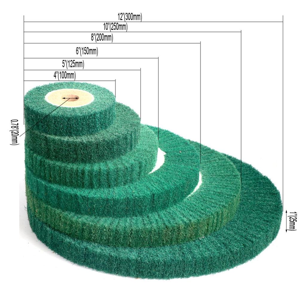 1Pc Non-woven Scouring Pad 4"/5"/6"/8"/10"/12" Grinding Wheel Flap Mop Polishing Wheel Nylon Fiber Disc 20mm Bore 1" thickness