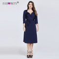 Ever Pretty Plus Size Navy Blue Cocktail Dresses 2020 A-line Knee Length Short Sleeve Chiffon Elegant Short Party Gowns EZ07669