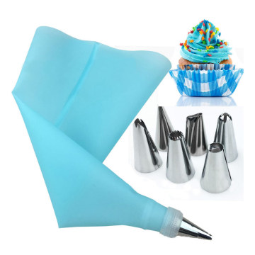 8PCS/set Silicone Icing Piping Cream Pastry Bag + 6 Stainless Steel Cake Nozzle DIY Cake Decorating Tips Fondant Pastry Tools