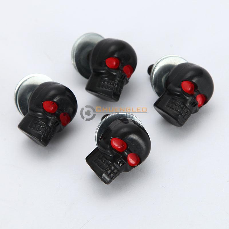 4PCS SKULL BLACK MOTORCYCLE LICENSE PLATE FRAME BOLTS SCREWS Fastener Red Eye Car Truck ATV Quad Trailer for KTM Exc BMW ...