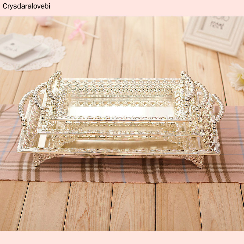 European Style Silver Plated Storage Tray Afternoon Tea Dessert Snack Tray Wedding Dessert Table Decoration Fruit Cake Pan