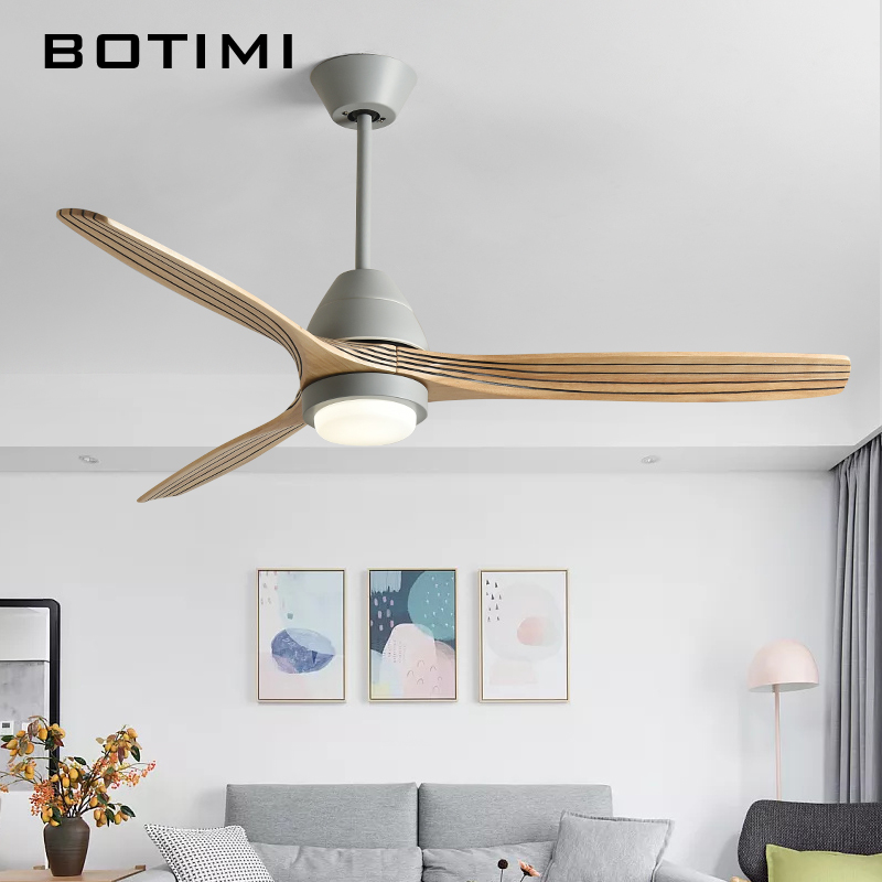 BOTIMI 220V Reversal Fuction 52 Inch Led Ceiling Fan With Lights For Living Room Ventilateur de plafon Bedroom Cooling Fan Lamp