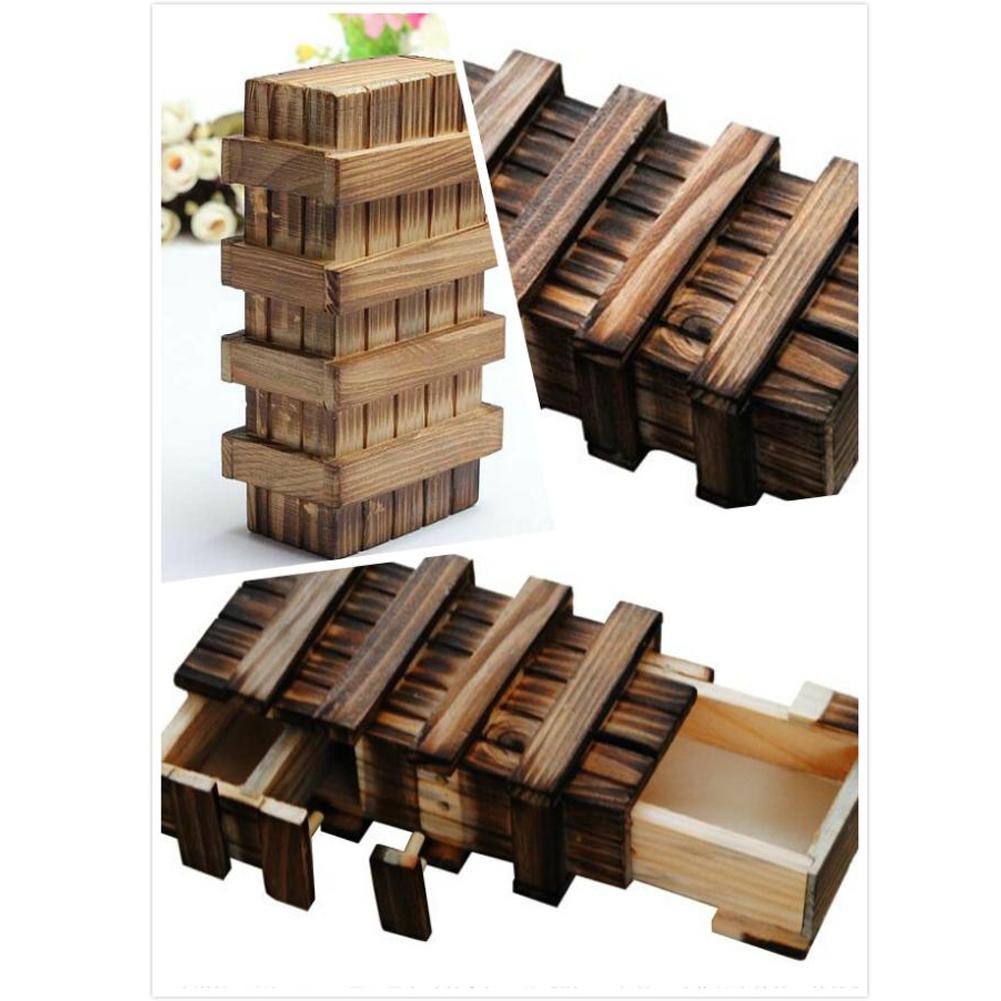 Vintage Wooden Secret Drawer Magic Box Compartment Wooden Puzzle Box Brain Teaser Wood Toys Kids Puzzles Boxes Educational Gift