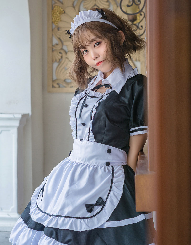 Sweet Lolita Dress French Maid Waiter Costume Women Sexy Mini Pinafore Cute Ouji Outfit Halloween Cosplay For Girls Plus Size