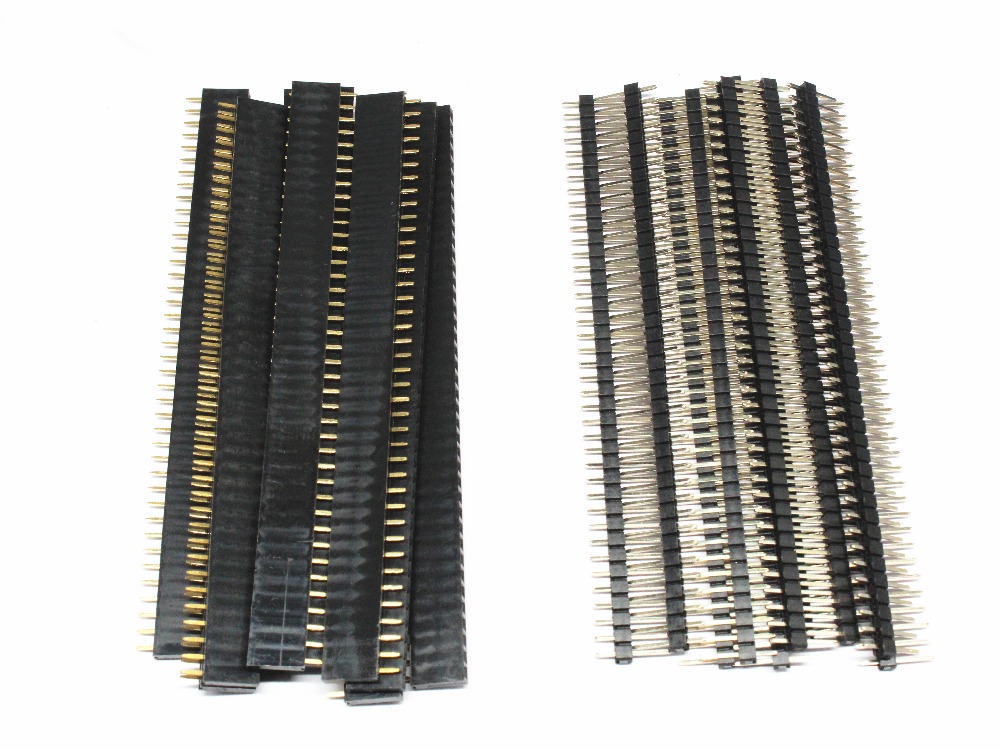 20pcs 10 pairs 40 Pin 1x40 Single Row Male and Female 2.54 Breakable Pin Header PCB JST Connector Strip for Arduino Black