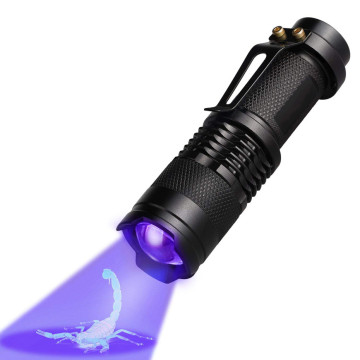 Led UV Flashlight Zoom Torch Portable Mini Flashlights Ultraviolet Lamp Black Light Pet Urine Stains Detector Outdoor Hunting