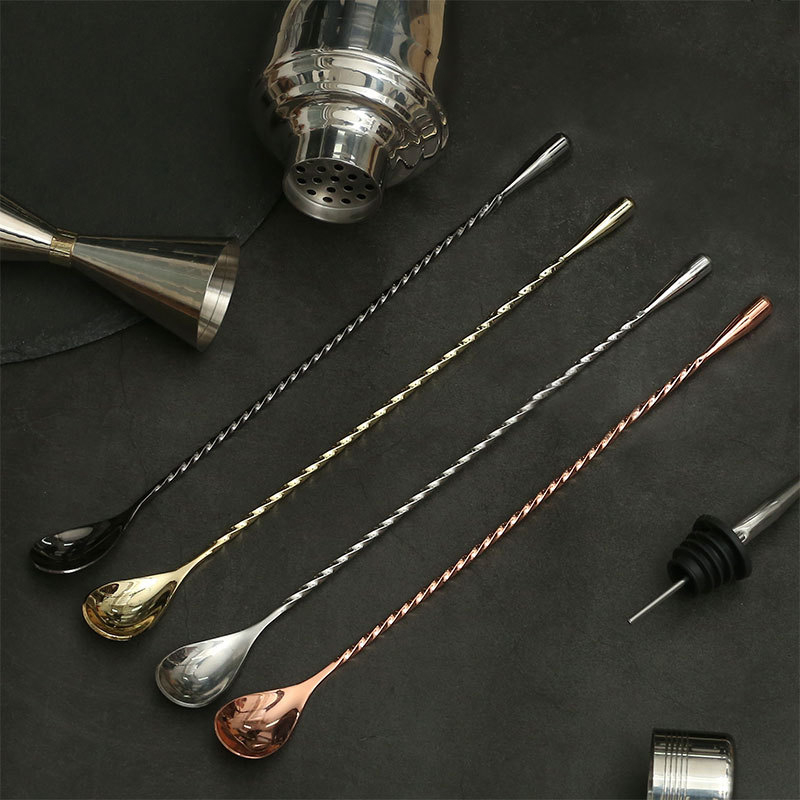 4 Colors Long Handled Stainless Steel Coffee Spoon Dessert Tea Spoons Spiral Pattern Mixing Cocktail Spoon Kitchen Accessories