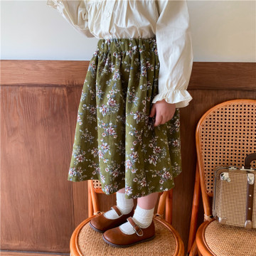 Girls Floral Skirt 2020 Autumn Korean Children Shirt Baby Girl's Corduroy All-match Retro Princess