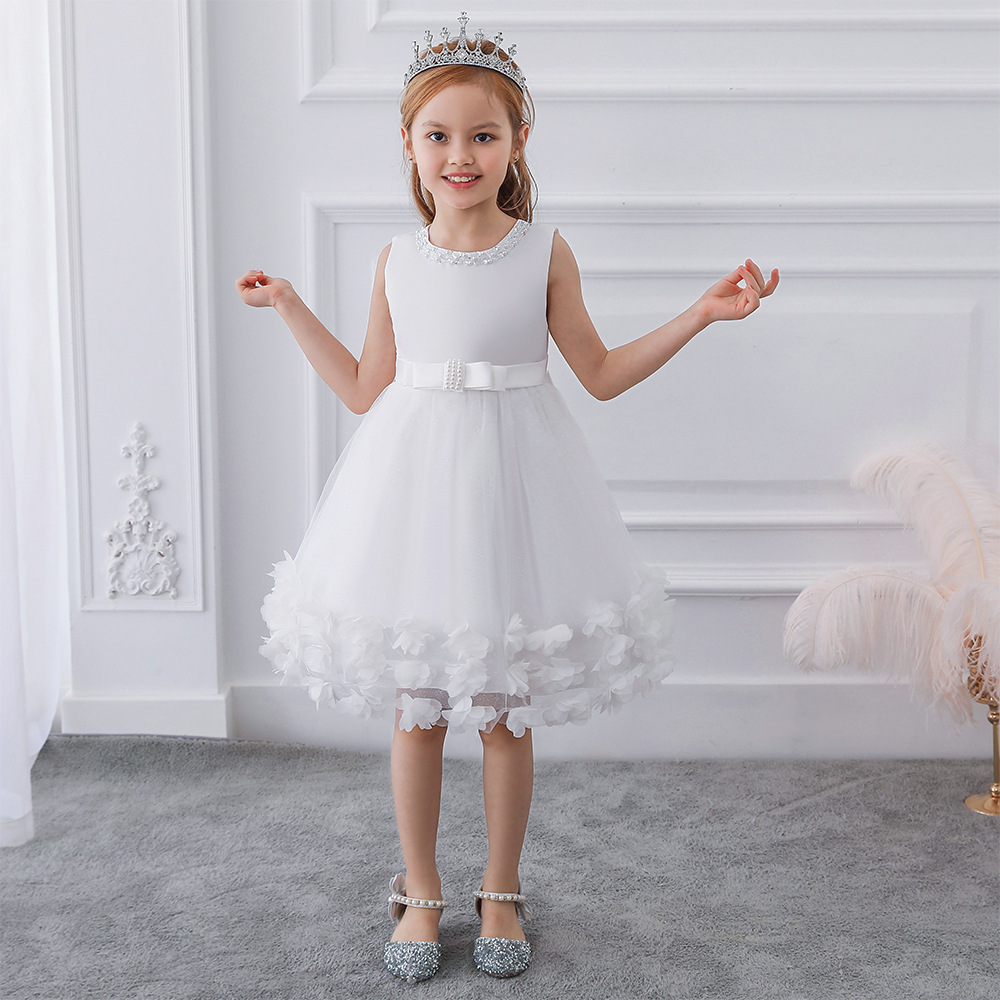 2021 High Quality Beaded Fower Girl Dresses Tulle Knee Length Toddler Kids Pageant Dresses