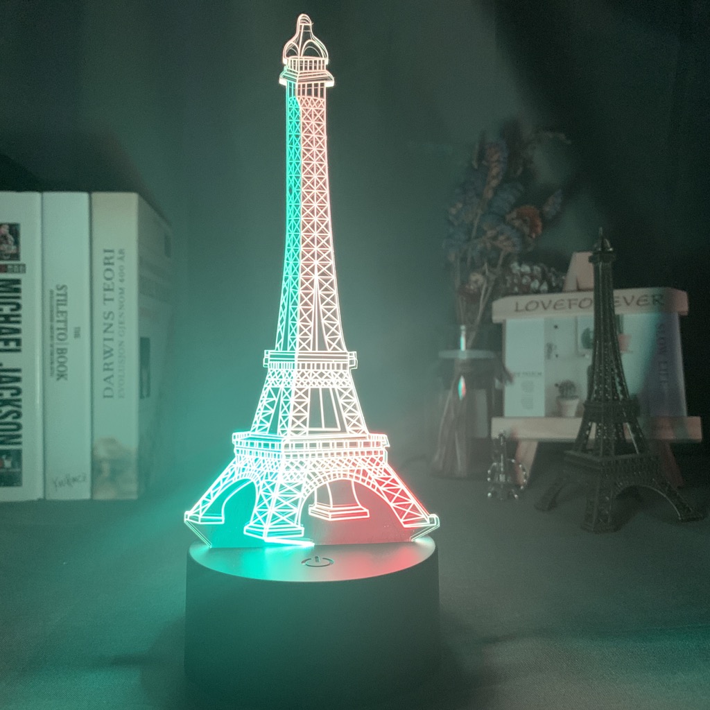 Double Color 3d Illusion Night Light Eiffel Tower for Home Decoration Nightlight Led Touch Sensor Hit Color Girl Night Lamp Gift