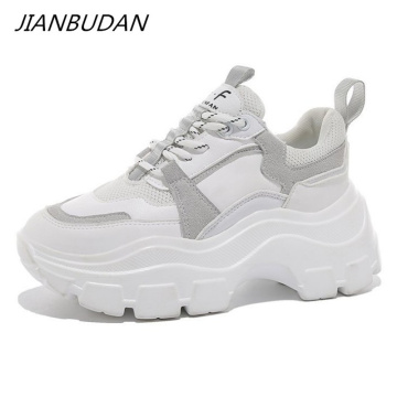 JIANBUDAN Sneakers Women Spring women's sneakers Height Increasing white black autumn Chunky Shoes Breathable Leisure Shoes