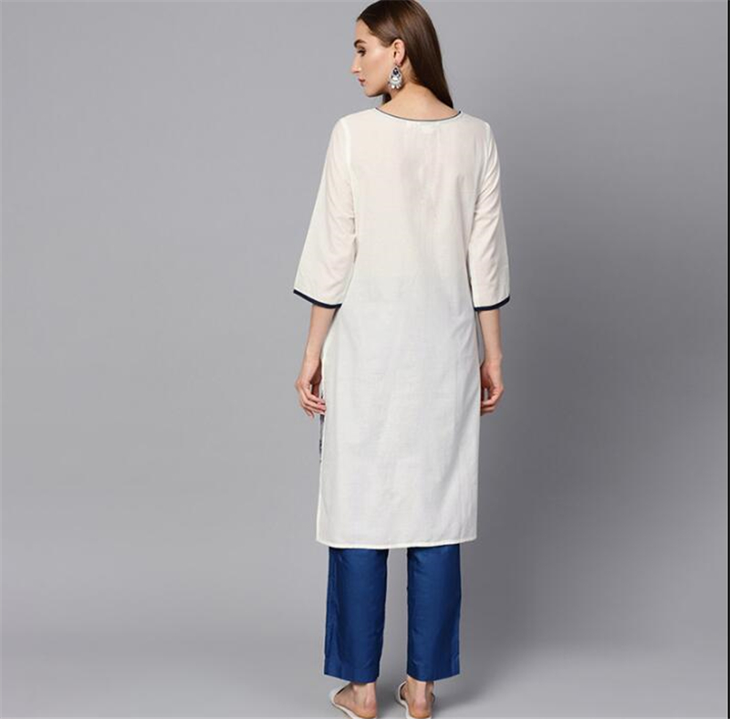 India Fashion Kurtas Woman Ethnic Styles Print Cotton Dress Three Quarter Sleeve Costume Elegent Lady Spring Summer Top
