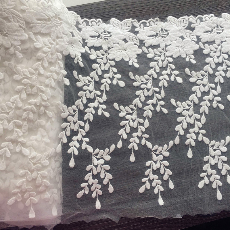 Width 31cm Off White Cotton Wire Embroidered Lace Fabric DIY Handmade Lace Materials, Dress Clothing Accessories Lace