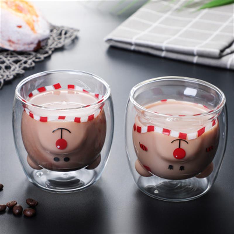 Glass Mugs Double Wall Glass Mug, Bear Cat Dog Animal Double-layer Glass Mug Coffee Cup, Christmas Mug Gift ,Cute Milk Cup